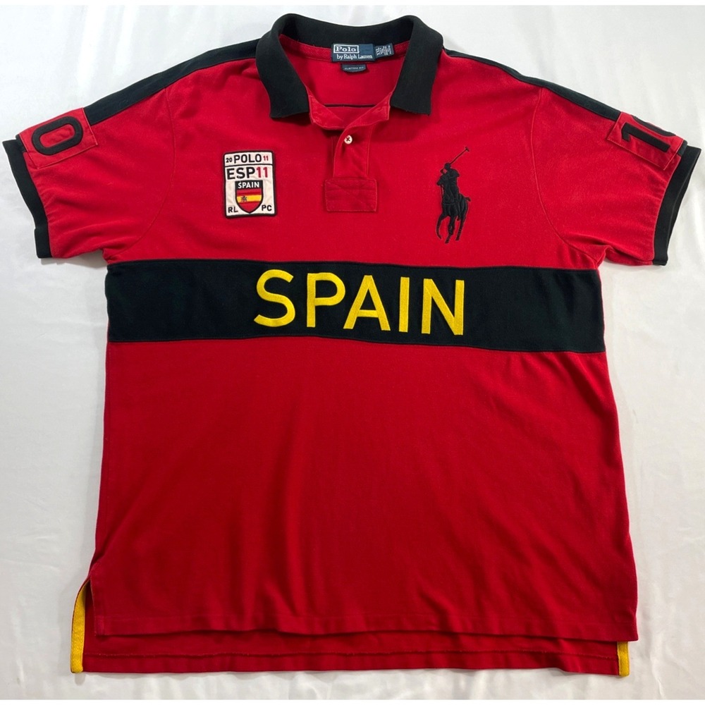 Polo Ralph Lauren Spain Polo Mens XXL Red Black Big Pony Custom Fit ESP 10 Patch